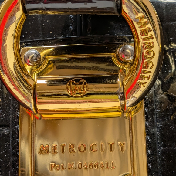 Metrocity Black Croc-Embossed Satchel with Gold Accents - Picture 4 of 9